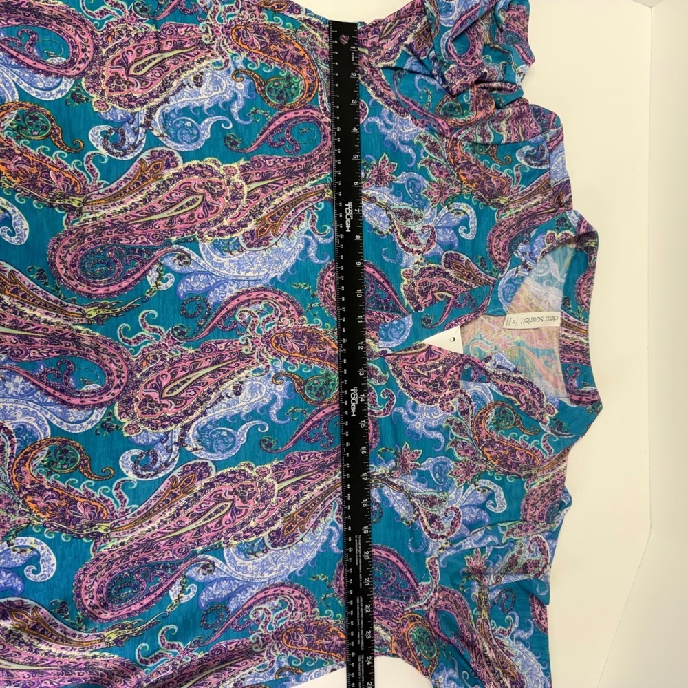 Dear Scarlett Teal Pink Paisley Roll Tab Sleeve Shift Dress 2X Non Wrinkle - Picture 9 of 10